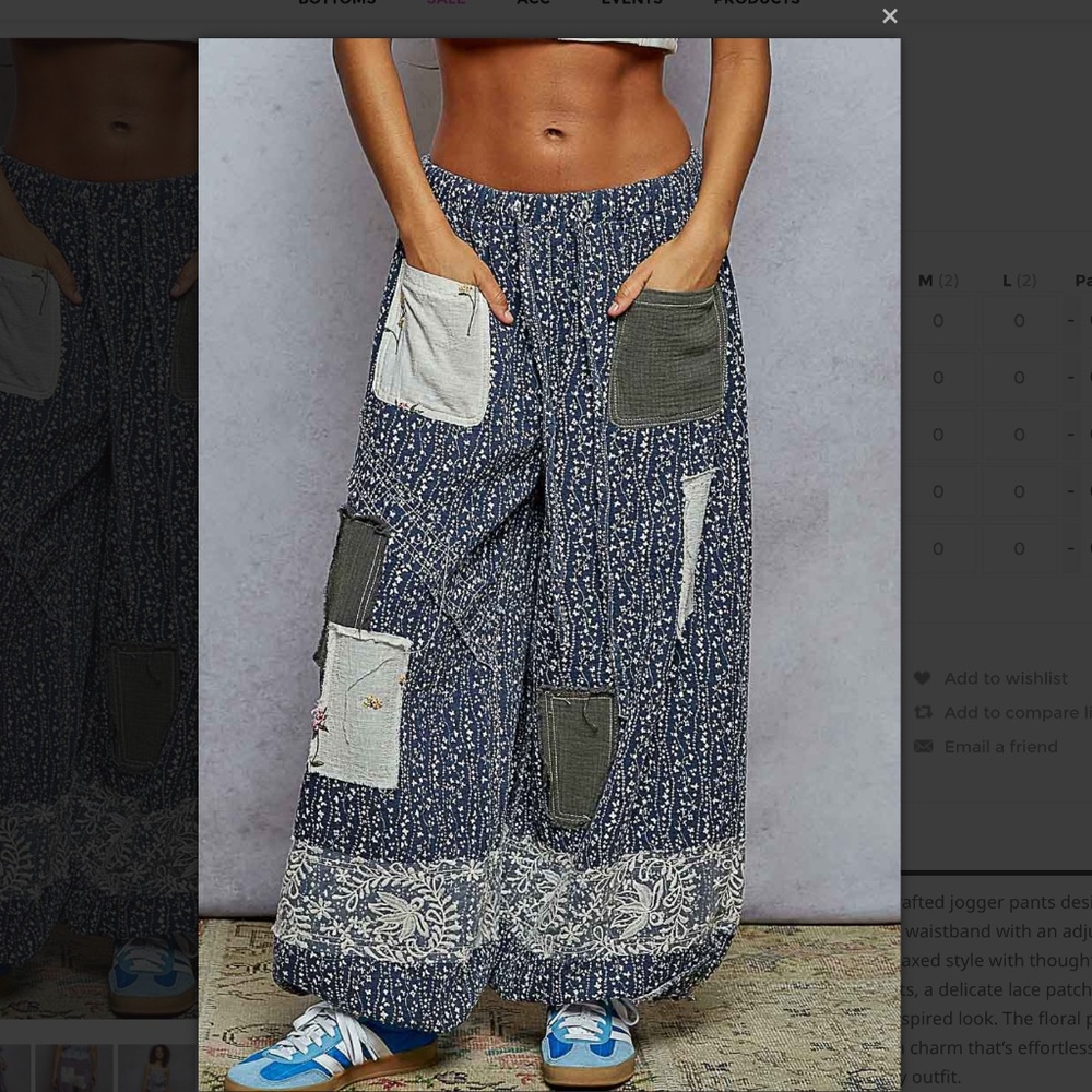 POL Navy Printed Wide-Leg Joggers with Olive & Cream Patch Pockets